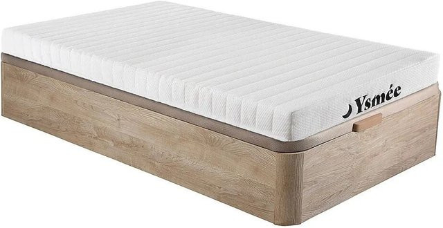 YSMÉE Bettgestell Stelo aus Massivholz mit Matratze und Bettkasten, Farbe Beige, B/T/H: 90 x 190 x 30 cm - Bild 1
