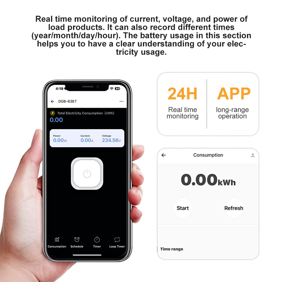 DIY GO WiFi Smart Switch 63A 1P+N Mini Leitungsschutzschalter mit Echtzeit-Überwachung, Sprachsteuerung für Google, Alexa und eWelink, Weiß - Bild 2