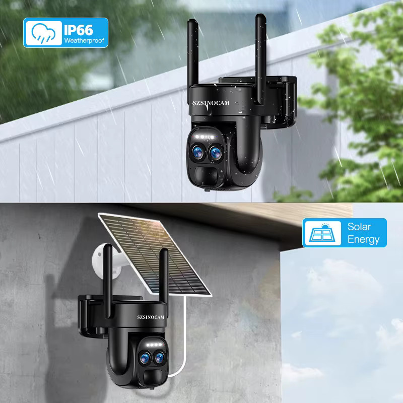 SZSINOCAM 2er-Set Außen-Überwachungskamera mit 2K Doppellinse, kabellose 4G Solar-Kamera mit eingebauter Batterie, Schwarz - Bild 5