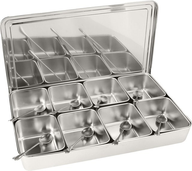 Qiilu Gewürzbox aus Edelstahl und Glas mit 8 Gittern in Silber und Grau - Bild 1