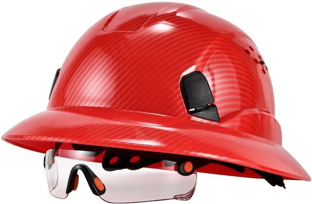 LOEBUCKS Safety GM850 Kohlefaser-Vollrandschutzhelm mit CE-Brille in Rot - Bild 1