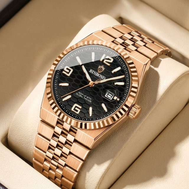 BINBOND Digitaluhr, Smartwatch, Edelstahl, Roségold, Schwarz, Herren - Bild 1