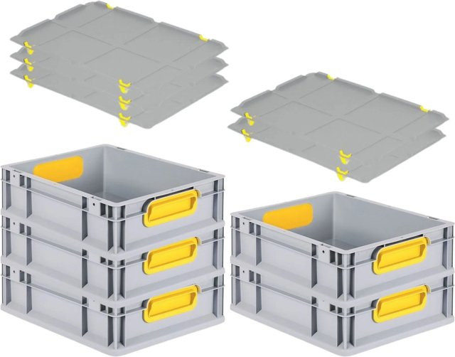 PROREGAL Spar Set 5x Eurobox Nextgen Color mit Auflagedeckel und Schiebeschnappverschlüssen in Gelb, H x B x T: 12 x 30 x 40 cm - Bild 1