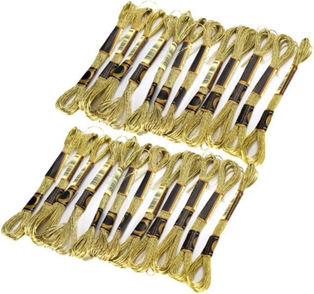 24 Stück KaiSai Kreuzstichgarn aus Baumwolle in Hellgold und Beige, glänzendes geflochtenes Stickgarn für deine Stickereien - Bild 1