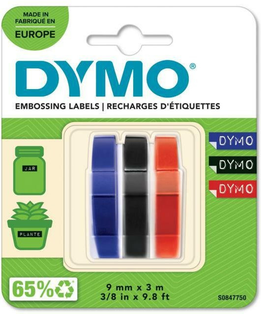 Dymo 3D Prägebänder Set aus Vinyl, 3er Set in Blau-Rot, Blau-Schwarz und Schwarz mit weißer Schrift, Breite: 9 mm, Länge: 3 m pro Band - Bild 3