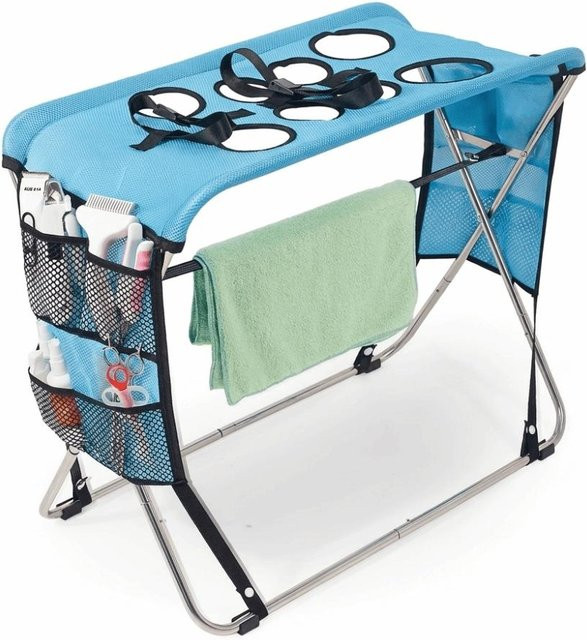 Zhiruei Haustier-Badegestell aus Metall und Kunststoff, blau, kratzfestes Netz-Design mit 8 Löchern zur schnellen Trocknung - Bild 1
