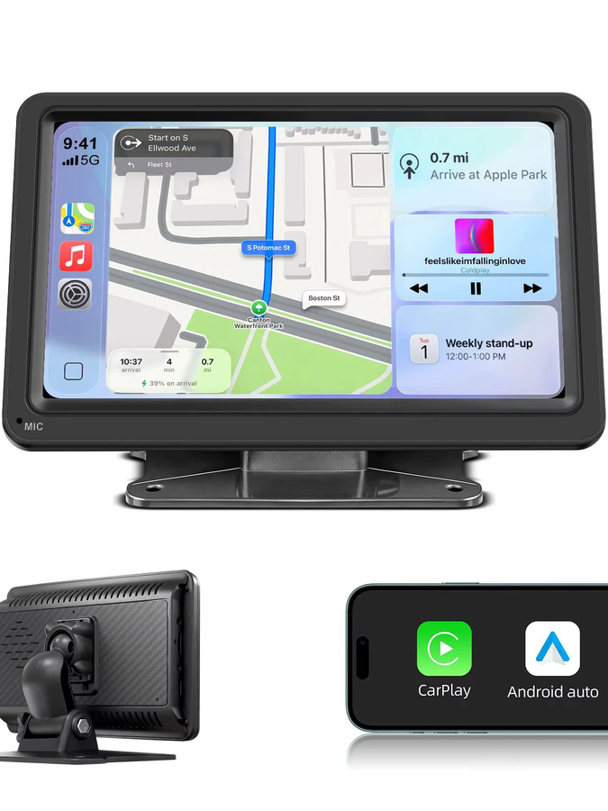 Ezonetronics 7 Zoll IPS Tragbarer CarPlay Touchscreen mit Wireless Android Auto und Bluetooth in Schwarz - Bild 7