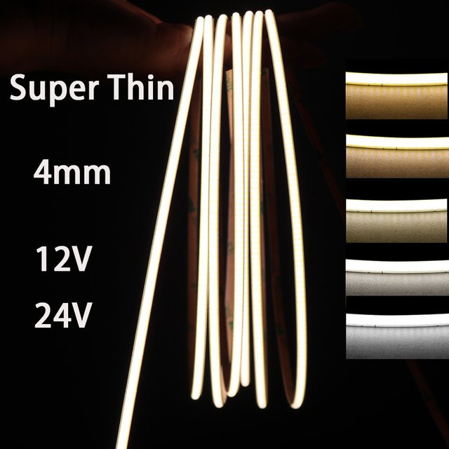 Flexible COB-LED-Lichtleiste mit 480 LEDs/m für Raum- und Auto-Dekoration, dimmbar, 12 V oder 24 V, in warmweiß, neutralweiß oder kaltweiß - Bild 1