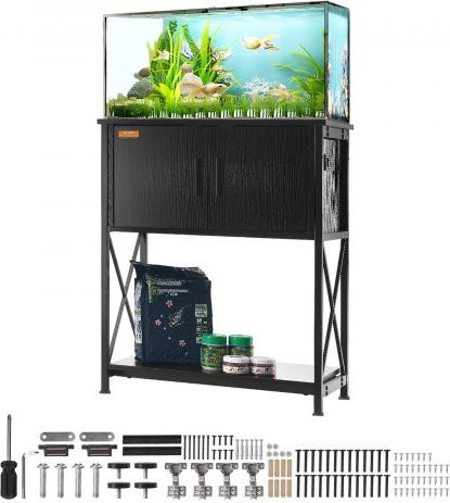 VEVOR Aquariumstisch für 20 Gallon Aquarien aus Stahl und MDF mit Stauraumschrank und integrierter Steckdose, Schwarz, B/T/H: 65,02 x 45 x 81,02 cm - Bild 1