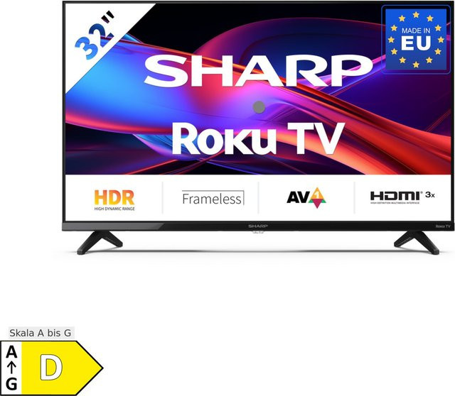 Sharp 32GD2225E Smart TV Roku TV LED Fernseher in Schwarz mit HDR10, WLAN, 3x HDMI, USB und Dreifach-Tuner DVB-T2/C/S2, 32 Zoll (81 cm) - Bild 1