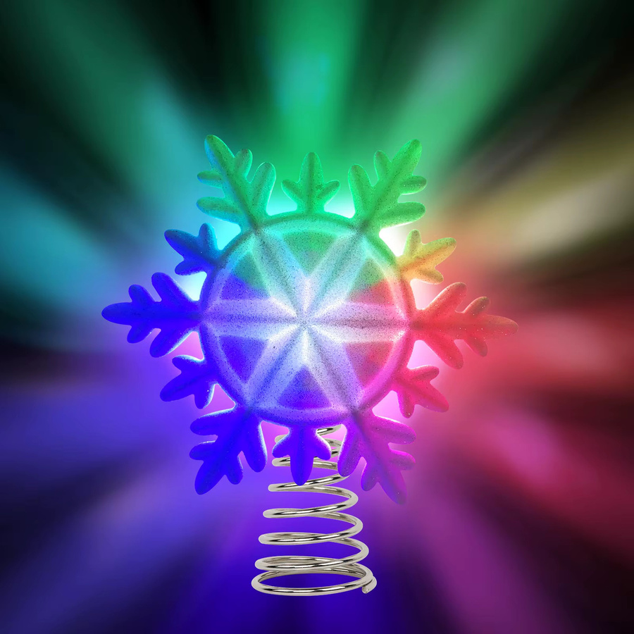 OurWarm LED Weihnachtsbaumspitze mit weißen Schneeflocken und Glitzer in Multicolor, Höhe: 25,0 cm, Breite: 13,0 cm - Bild 2