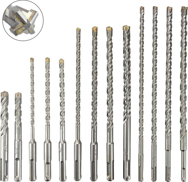 SHENSEN SDS Plus Kreuzspitzen-Bohrhammer-Bits in Silber für Mauerwerk, Ziegel, Beton und Marmor, Länge: 110–350 mm - Bild 1