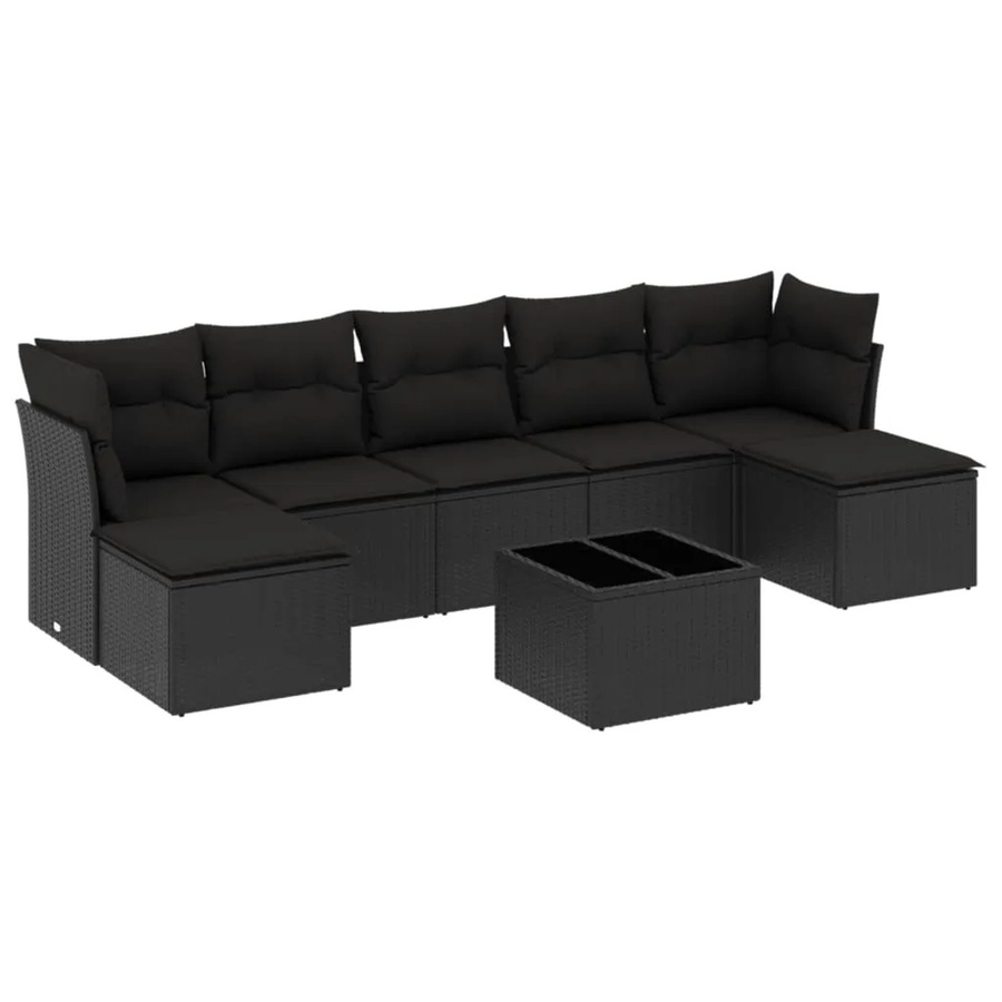 vidaXL 8-tlg Garten-Sofagarnitur aus Poly-Rattan mit Kissen, Schwarz - Bild 2