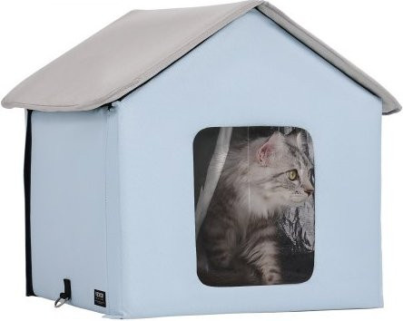 VEVOR Katzenhütte mit beheizbarem Kissen aus 600D Oxford-Gewebe, isolierter Katzenunterschlupf für den Winter, Blau, B/T/H: 47 x 42 x 47 cm - Bild 1