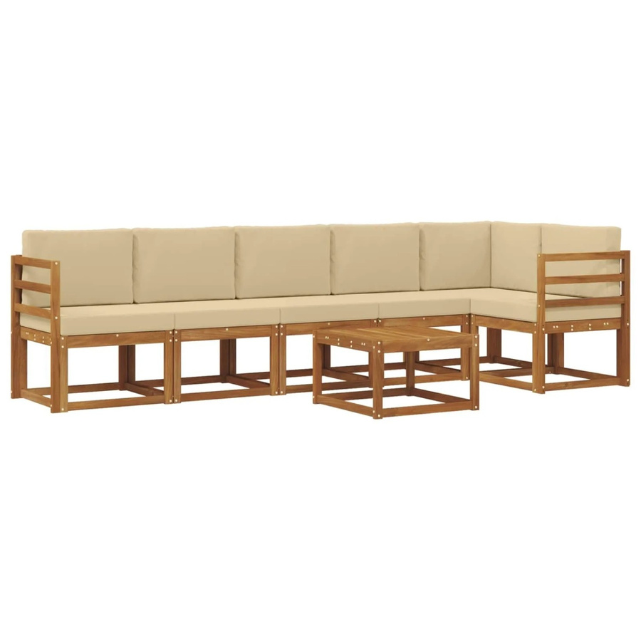 vidaXL Outdoor-Sofagarnitur aus Akazienholz in L-Form mit 7-teiligem Set, Farbe Natur-Beige - Bild 2