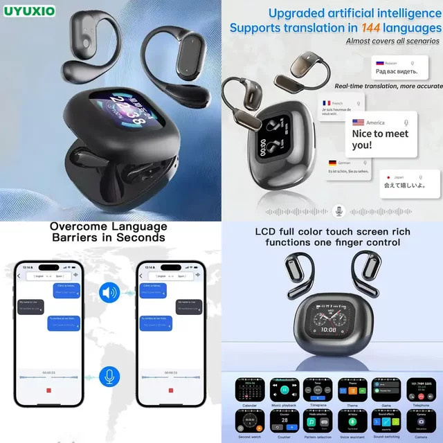 UYUXIO Bluetooth 5.4 KI-Sprachübersetzungs-Ohrhörer, kabellose In-Ear Earbuds mit Echtzeit-Übersetzung für 144 Sprachen, Schwarz - Bild 1
