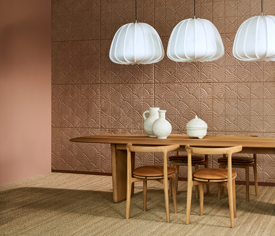 Arte International Tapete Terracotta Almond in Beige mit geometrischem Abstract-Design und Textiloptik im Fliesenlook - Bild 1