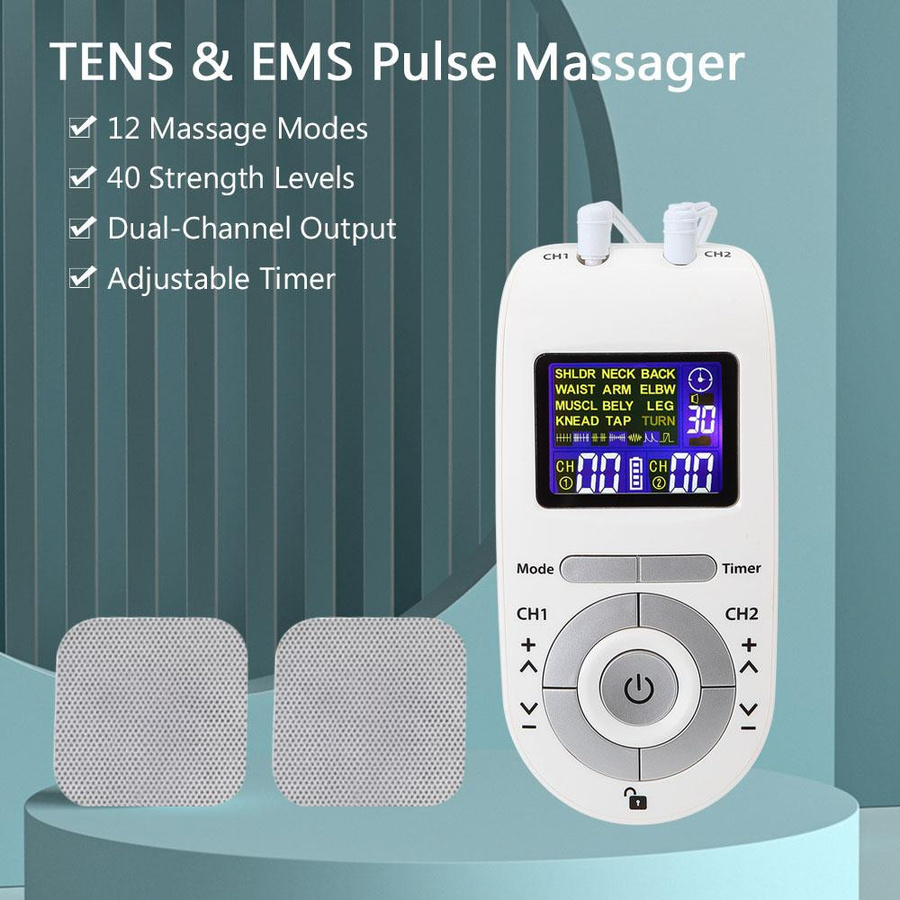Tragbares Zweikanal-TENS- und EMS-Gerät, 12 Massagemodi, weiß - Bild 3