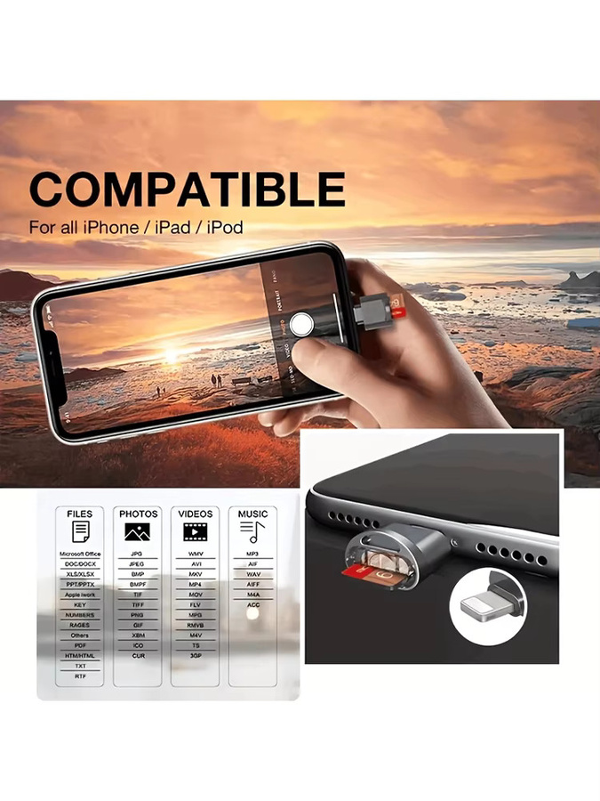 Huaxunyuan MFi-zertifizierter Lightning OTG-Adapter als SD/TF-Kartenleser für iPhone und iPad in Schwarz - Bild 7