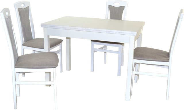 5-teilige Essgruppe Sandra 5 von Möbel direkt online aus weiß lackierter Buche mit Ansteckplatten zum Vergrößern - Bild 1