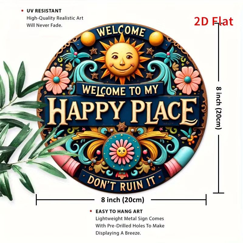 Rundes Vintage-Eisenschild Potdemiel Welcome to My Happy Place in Multicolor - Bild 3
