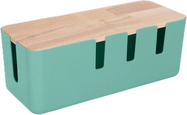 Relaxdays Kabelbox aus Kunststoff in Mint mit Holzdeckel für 2 Steckdosenleisten, B/T/H: 30,5 x 12,5 x 11,5 cm - Bild 1