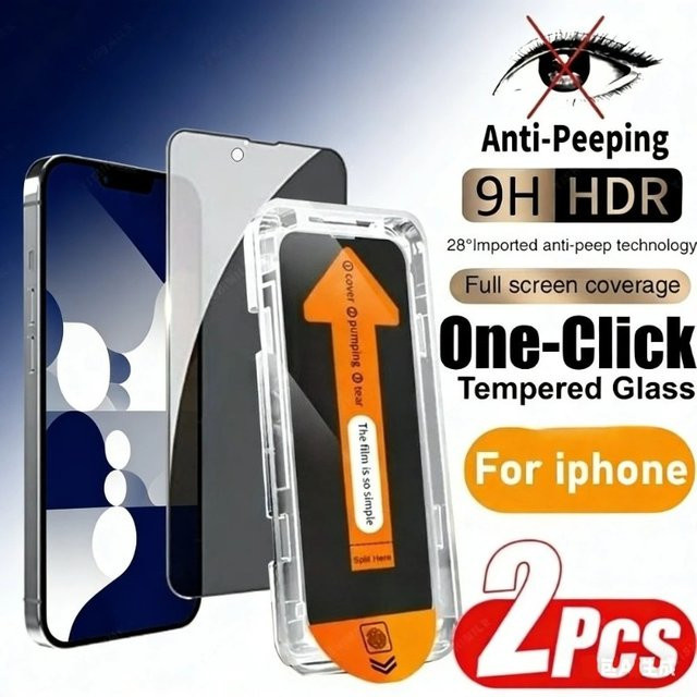 2er-Pack ZMZE Blickschutzfolie aus Glas für iPhone 17 16 15 14 13 12 11 Pro Max Plus XR mit Ein-Klick-Installation - Bild 1
