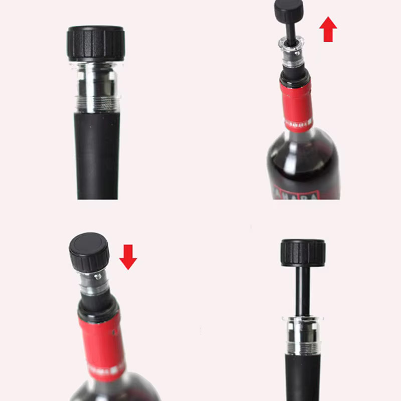 Vakuum-Verschluss für Wein und Champagner mit Luftpumpe und Flaschenstopper in Schwarz - Bild 3