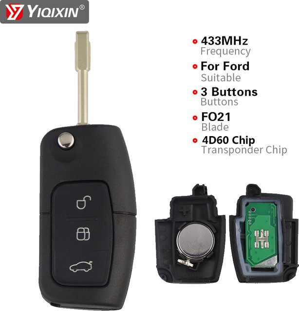 Yiqixin Ersatzschlüssel mit 433MHz und D60 Chip für Ford Focus MK2, Fiesta, Mondeo, Ranger, Fusion, S-Max und Galaxy in Schwarz - Bild 1