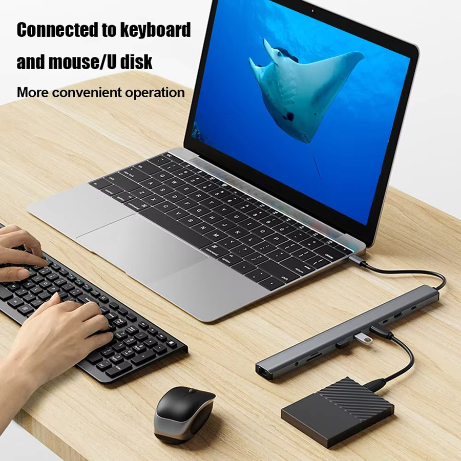 KEBIDUMEI 10-in-1 USB-C Dockingstation in Grau mit 4K HDMI, 100W PD, Ethernet und SD/TF Kartenleser - Bild 6