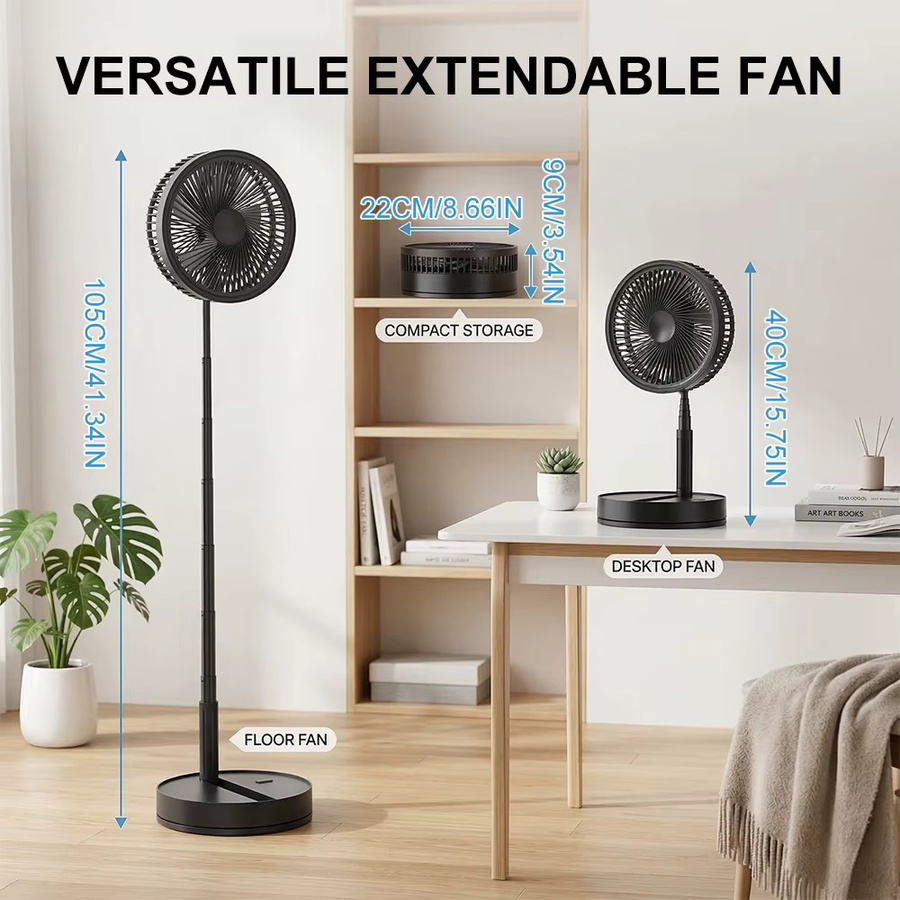 LIPETY Faltbarer Tischventilator mit Fernbedienung und Teleskopstange, Schwarz, Höhe: 100 cm, USB-aufladbar und tragbar - Bild 2