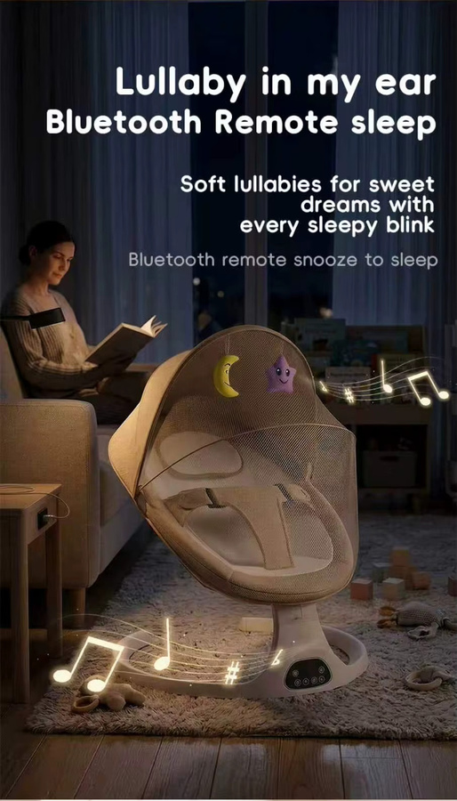 Elektrische Babyschaukel mit Bluetooth-Musik, Fernbedienung und Sensormodus in Grau für Neugeborene und Säuglinge von 0 bis 12 Monaten - Bild 3