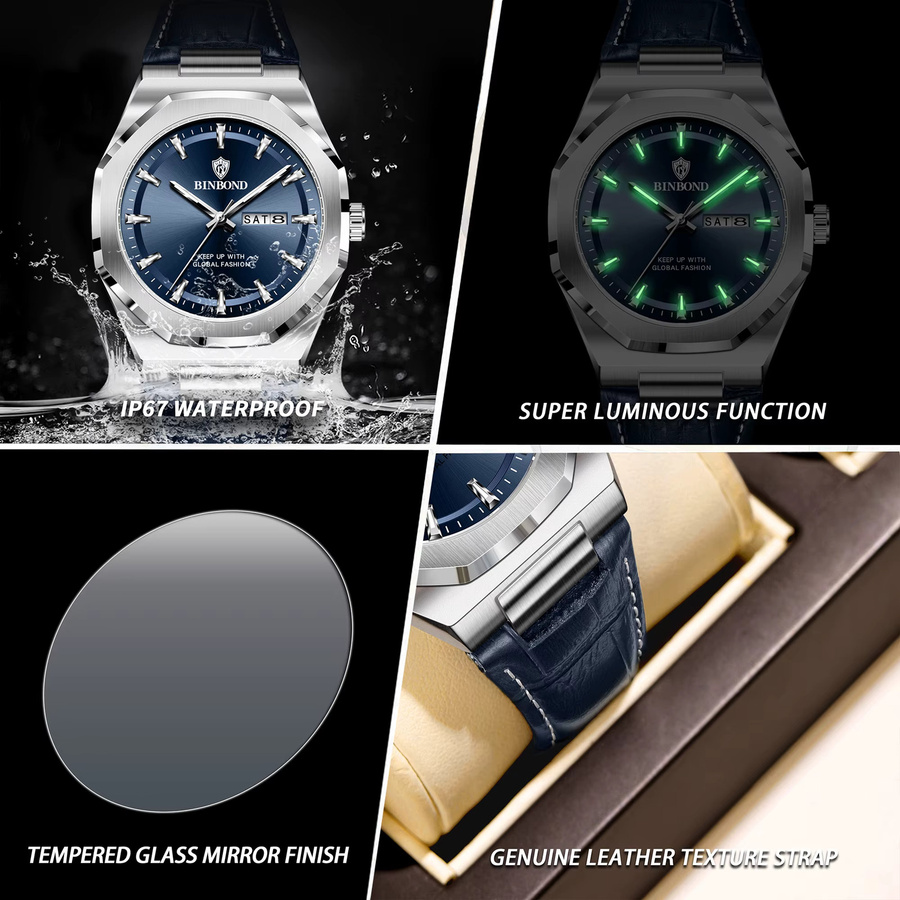 BINBOND Armbanduhr Quarz, Edelstahl, Blau, Herren - Bild 6