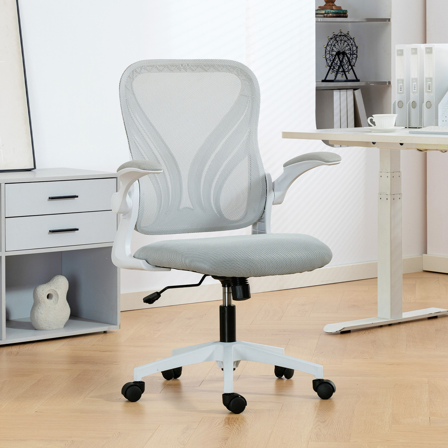 HOMCOM ergonomischer Bürostuhl in Hellgrau mit klappbarer Rückenlehne, hochklappbaren Armlehnen, Lendenstütze und 360-Grad-Drehfunktion - Bild 2