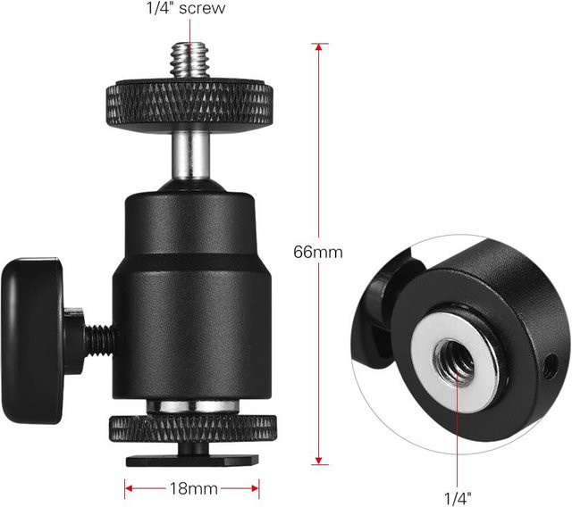 Igeteck Einstellbarer Telefonhalter-Clip mit Mini-Kugelkopf und 1/4 Zoll Schraubbefestigung für DSLR, Monitor und Kameras in Schwarz - Bild 1