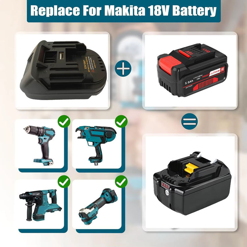 XMSJ Batterieadapter für Einhell 18V Li-Ionen-Akkus als Konverter für Makita 18V Akku-Elektrowerkzeuge, Schwarz - Bild 5
