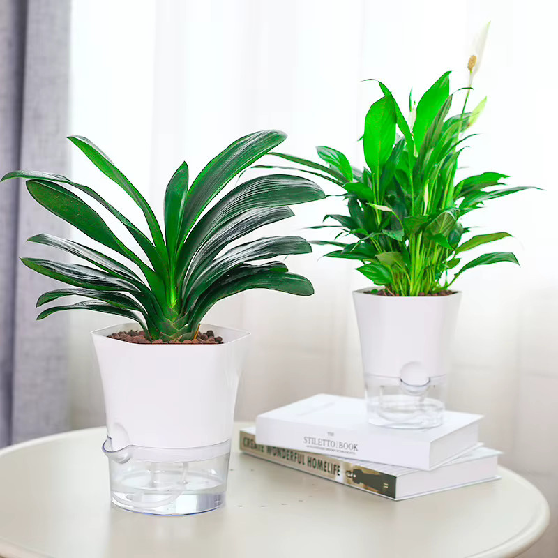 Automatischer Blumentopf aus Kunststoff in Weiß mit transparentem Wasserstandsanzeiger für Sukkulenten und Zimmerpflanzen - Bild 2