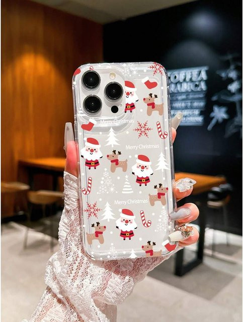 Transparente TPU-Handyhülle mit Weihnachtsmann-Muster für iPhone 11 bis iPhone 17 Pro Max, stoßfestes Design - Bild 1