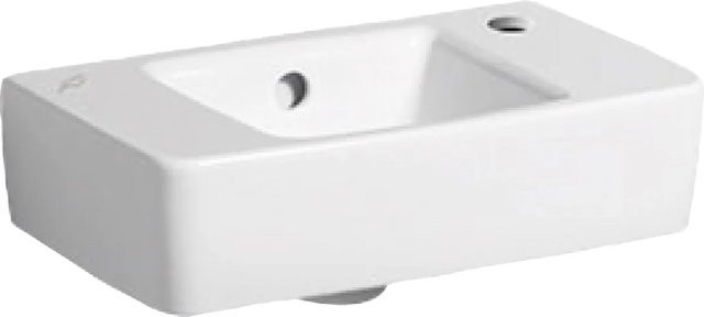 Geberit Renova Compact Handwaschbecken aus Keramik, Weiß, mit Überlauf und Hahnloch, B: 40 cm, T: 25 cm, H: 15 cm - Bild 1