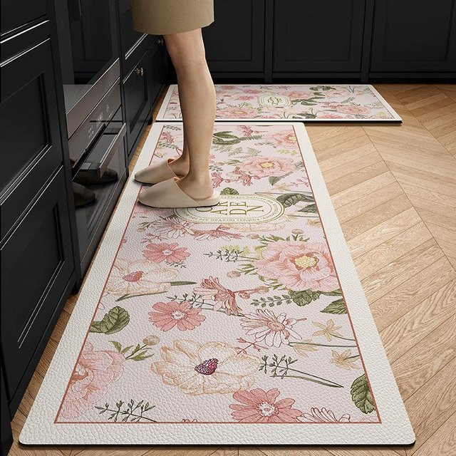 Yiran Furniture Küchenmatte aus Kieselgur, rutschfest und ölbeständig, floral, grün/mehrfarbig, B/T: 75 x 45 cm - Bild 1