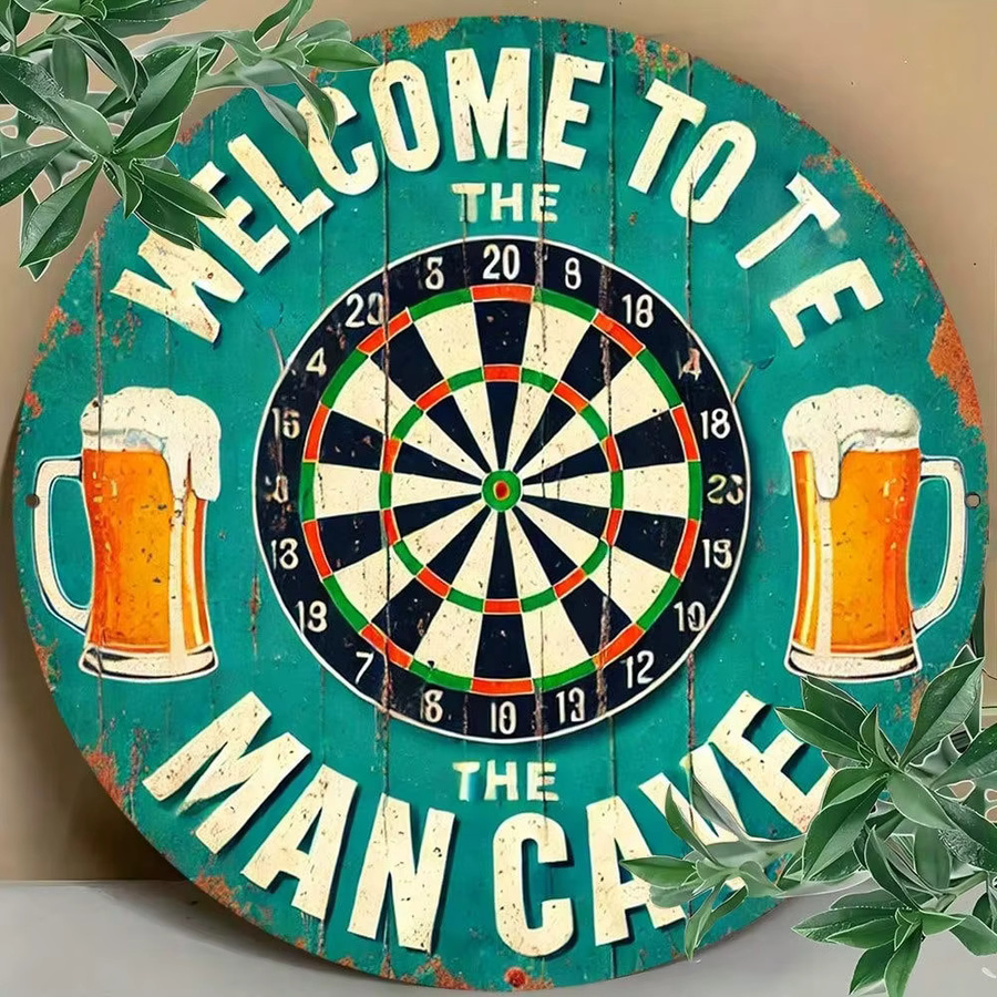 Rundes Metall-Wandkunst Schild CIFBUY für die Männerhöhle, Retro Aluminium-Dekoration für Sportbar und Bier-Darts, Durchmesser: 20,32 cm, Mehrfarbig - Bild 4