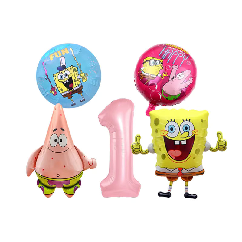 SpongeBob Schwammkopf Geburtstags-Set mit Folienballons für Party-Dekorationen und Baby-Shower in Mehrfarbig - Bild 2