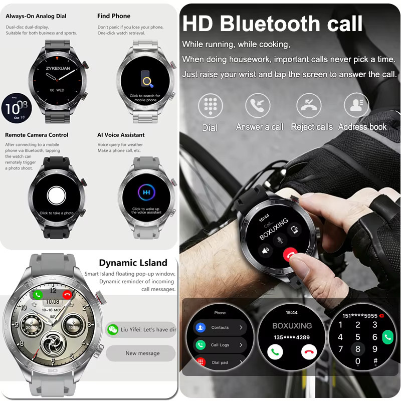 BOXUXING GPS-Tracking Smartwatch mit AMOLED-Bildschirm, Anruffunktion, Herzfrequenzmessung und IP68 Wasserdichtigkeit in Schwarz - Bild 5