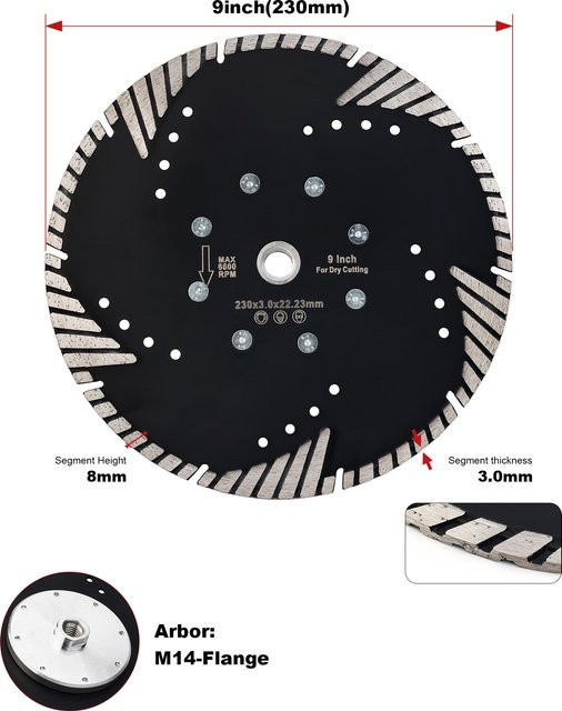 Casaverde Diamant-Turbo-Schneidklinge in Schwarz, 23,5 cm Schneidscheibe für Stein mit M14 oder 5/8'-11 Gewinde - Bild 1