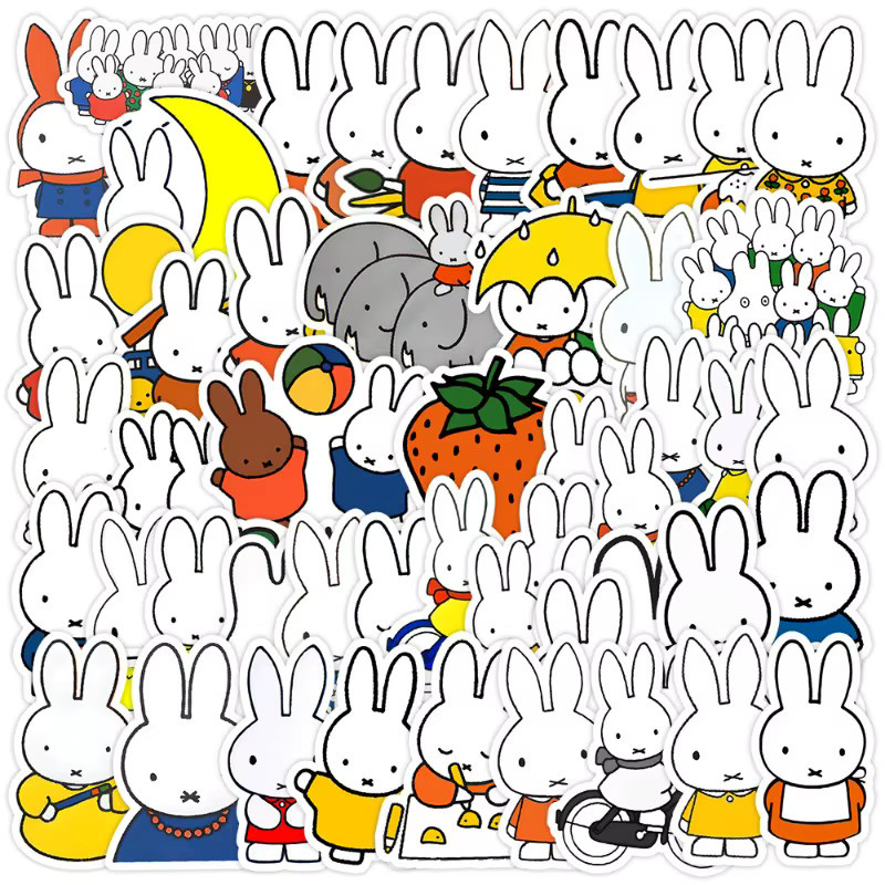 Miffy Kaninchen Aufkleber Set mit 50 wasserfesten Motiv-Stickern in Mehrfarben aus Papier zur Dekoration von Handyhüllen und Schreibtisch - Bild 2