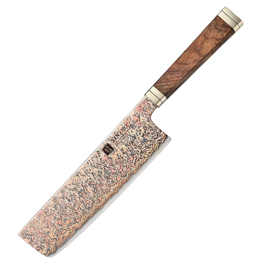 XINZUO Nakiri Messer aus Damaststahl mit Padauk Burl und G10 Griff, 7,2 Zoll, Schwarz/Mehrfarbig - Bild 6