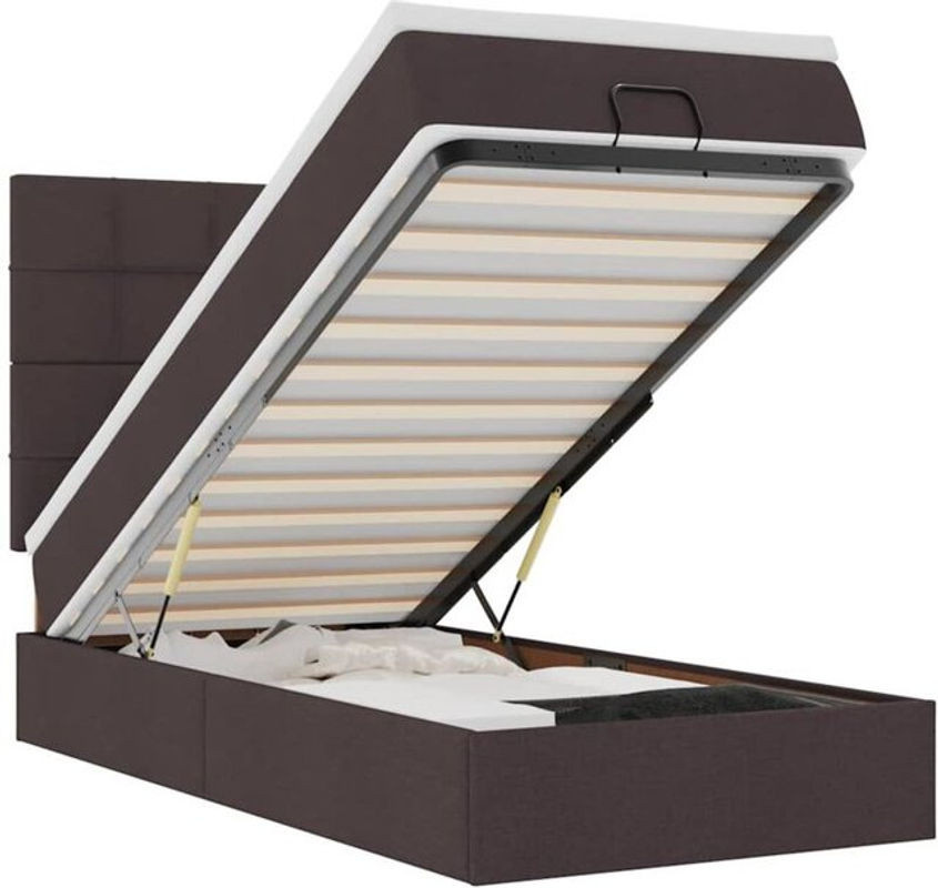 Vidaxl Ottoman Polsterbett mit Matratze in Braun aus Stoff und Metall, B/T/H: 90 x 200 x 128 cm - Bild 1