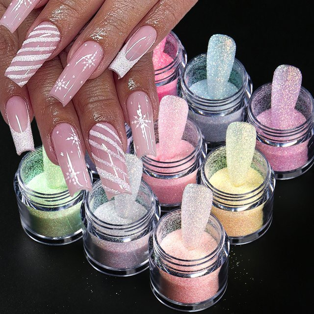 Full Beauty Nagelglitzerpulver, schimmernd, 9 Boxen, rosa und blau - Bild 1