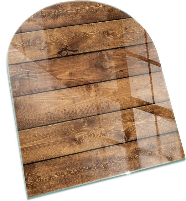 Tulup Glasplatte für Kamin in Braun mit Holzmaserung als Funkenschutzplatte für Kaminöfen, Halbkreis, B: 80 cm, H: 70 cm - Bild 1