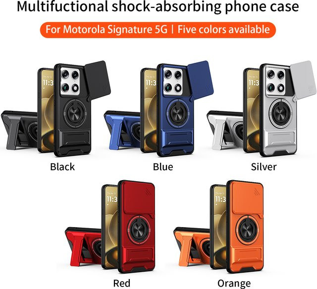 Robuste Schutzhülle mit Schiebeobjektivabdeckung für Motorola Moto G77 G67 G17 Power G86 G56 G85 Edge 70 Ultra Fusion+ 60 50 Neo in Schwarz und Silber - Bild 1